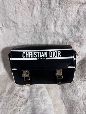 Dior Black and White Christian Dior Leather DiorCamp Messenger Bag